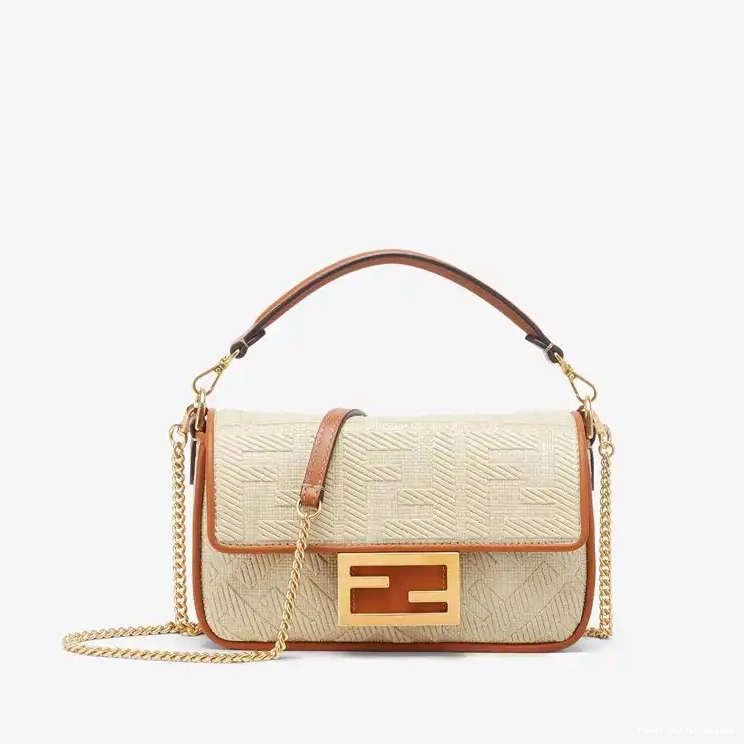 Affordable Baguette In Mini Bag Motif Straw Beige Fendi FF 0706
